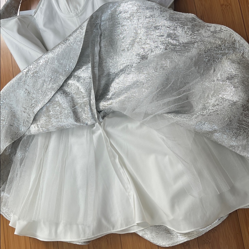 Mac Duggal Square Neck Sleeveless fit flare Dress Size 10 silver rhinestone - Picture 9 of 13